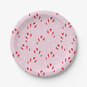 Christmas Candy Cane Pink  Paper Plate