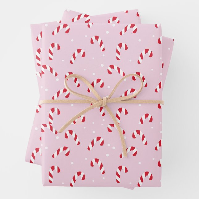 Christmas Candy Cane Pink  Wrapping Paper Sheet (In situ)