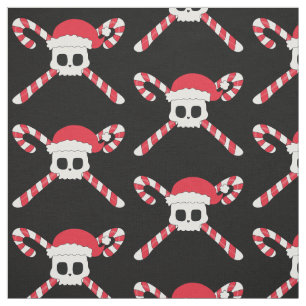 Christmas Candy Cane Pirate Skull Fabric