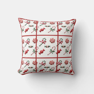 Christmas Candy Cane Red Check White Traditional Cushion