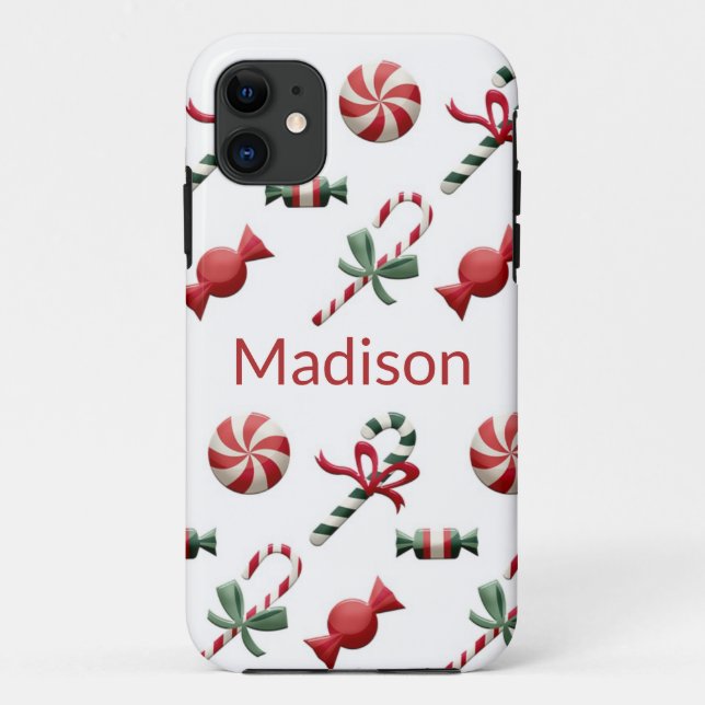 Christmas Candy Cane Red Green Personalised Name Case-Mate iPhone Case (Back)