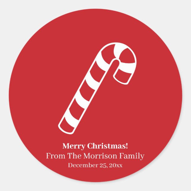 Christmas candy cane red white custom name cute classic round sticker (Front)