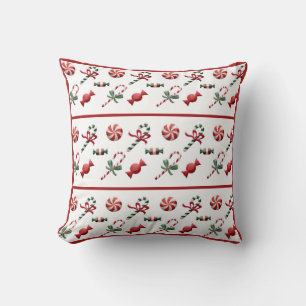 Christmas Candy Cane Red White Traditional Cushion