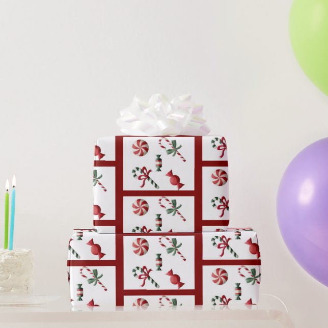 Christmas Candy Cane Red White Traditional Wrapping Paper (Party Gifts)
