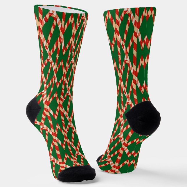 Christmas Candy Cane Red White Vector Design Socks (Angled)