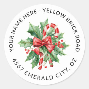 Christmas Candy Cane Return Address Modern Classic Round Sticker