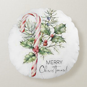 Christmas Candy Cane Round Throw Pillow