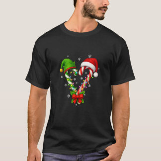 Christmas Candy Cane Santa Elf Heart Xmas Youth Wo T-Shirt