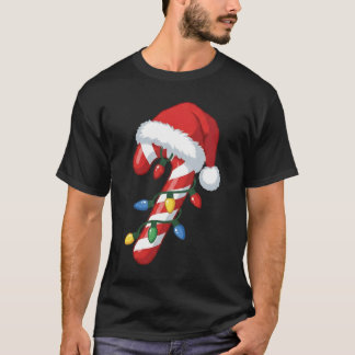 Christmas Candy Cane Santa Hat Xmas Lights T-Shirt