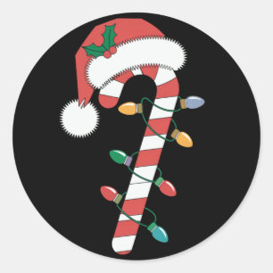 Christmas Candy Cane Santa Xmas Kids  Classic Round Sticker