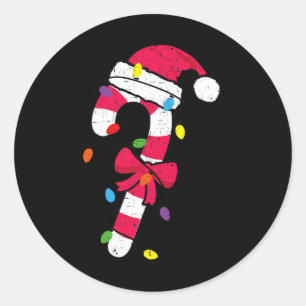 Christmas Candy Cane Santa Xmas Kids Toddler Youth Classic Round Sticker