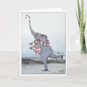 Christmas Candy Cane Skating Elephant Holiday Card