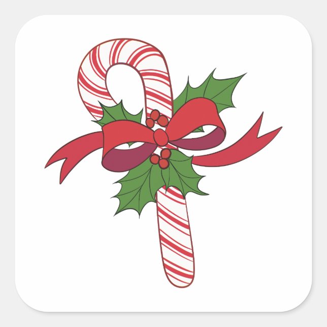 Christmas Candy Cane Square Sticker (Front)