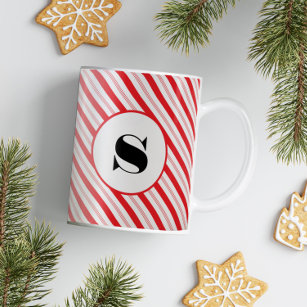 Christmas Candy Cane Stripe Monogram Coffee Mug