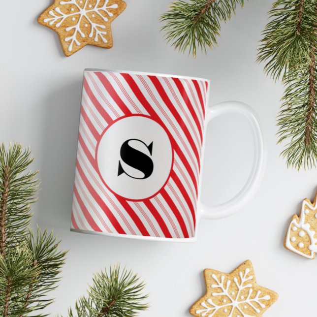 Christmas Candy Cane Stripe Monogram Coffee Mug (Creator Uploaded)