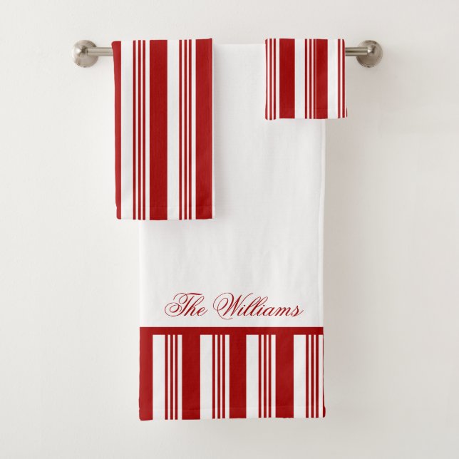 Christmas Candy Cane Stripe Personalised Towel Set (Insitu)