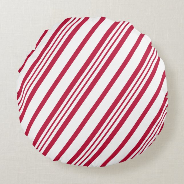 Christmas Candy Cane Stripe Round Cushion (Front)