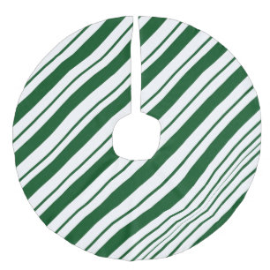 Christmas Candy Cane Stripes in Green and White  Faux Linen Tree Skirt