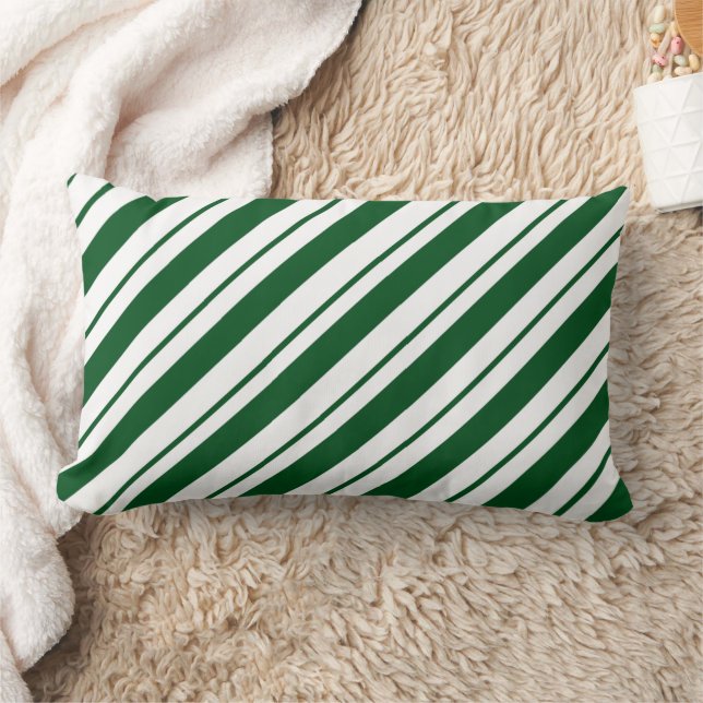 Christmas Candy Cane Stripes in Green and White  Lumbar Cushion (Blanket)