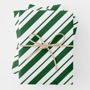Christmas Candy Cane Stripes in Green and White  Wrapping Paper Sheet