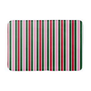 Christmas Candy Cane Stripes in Pink Green and Red Bath Mat