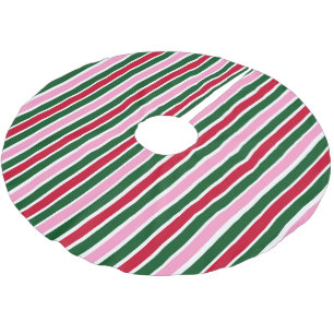 Christmas Candy Cane Stripes in Pink Green and Red Brushed Polyester Tree Skirt