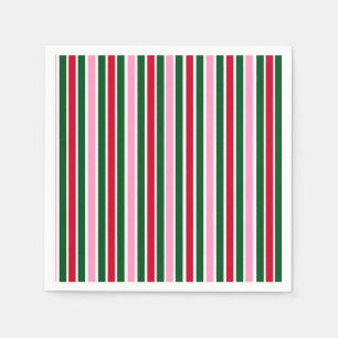 Christmas Candy Cane Stripes in Pink Green and Red Napkin