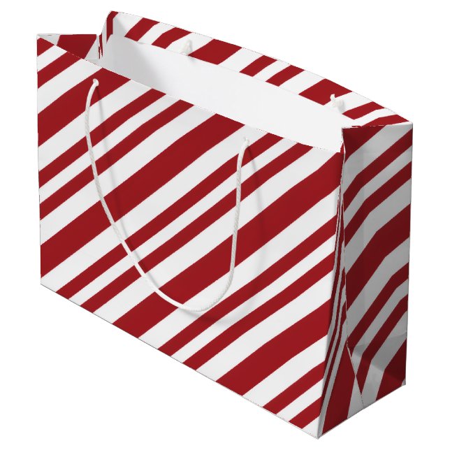Christmas Candy Cane Stripes Large Gift Bag (Back Angled)