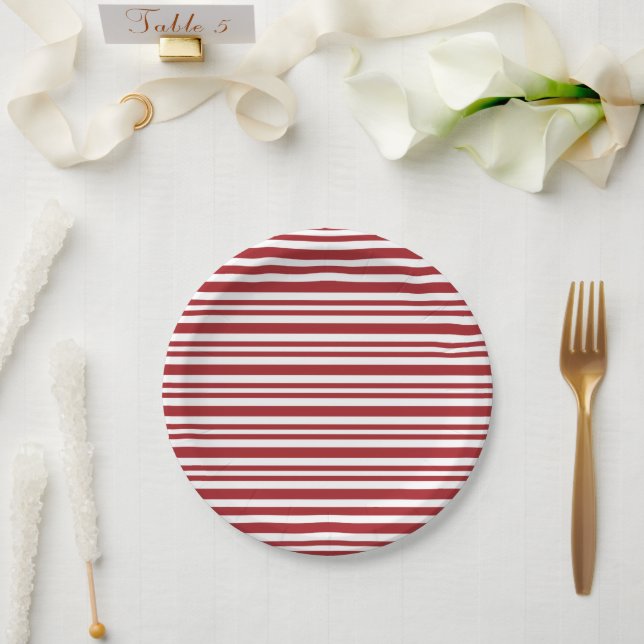 Christmas Candy Cane Stripes Paper Plate (Wedding)