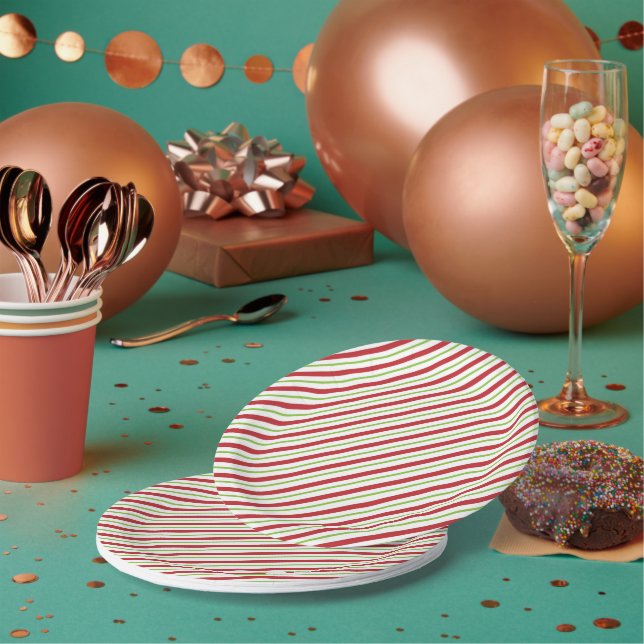 Christmas Candy Cane Stripes Paper Plate (Multi)