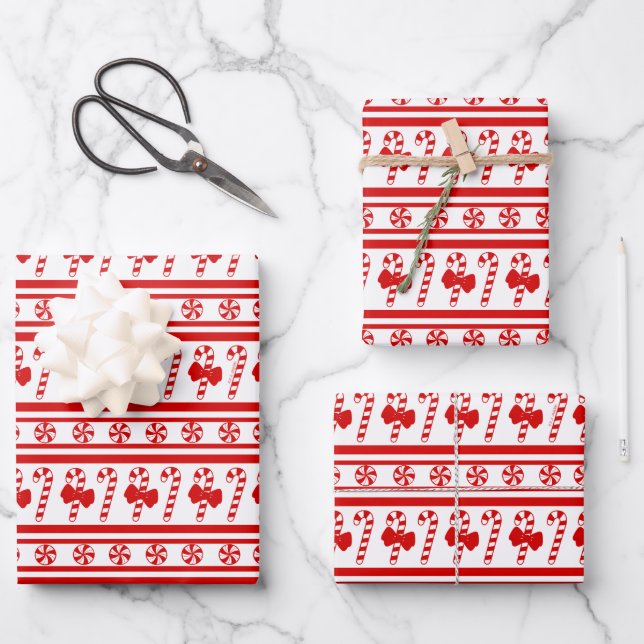 Christmas Candy Cane Stripes Wrapping Paper Sheet (Front)