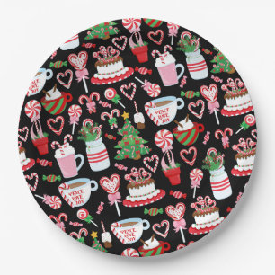 Christmas Candy Cane Sweets Pattern Paper Plate
