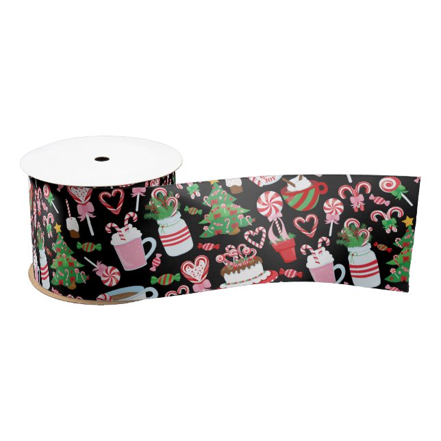 Christmas Candy Cane Sweets Pattern Satin Ribbon (Spool)