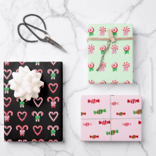 Christmas Candy Cane Sweets Patterns Wrapping Paper Sheet
