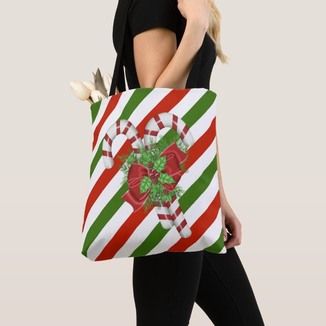Christmas Candy Cane Tote Bag (Close Up)