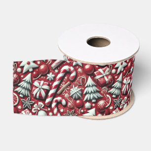 Christmas Candy Cane Tree Presents Red  Grosgrain Ribbon