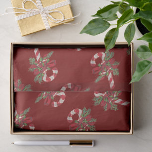 Christmas Candy Cane With Decorative Ribbon Tissue Paper