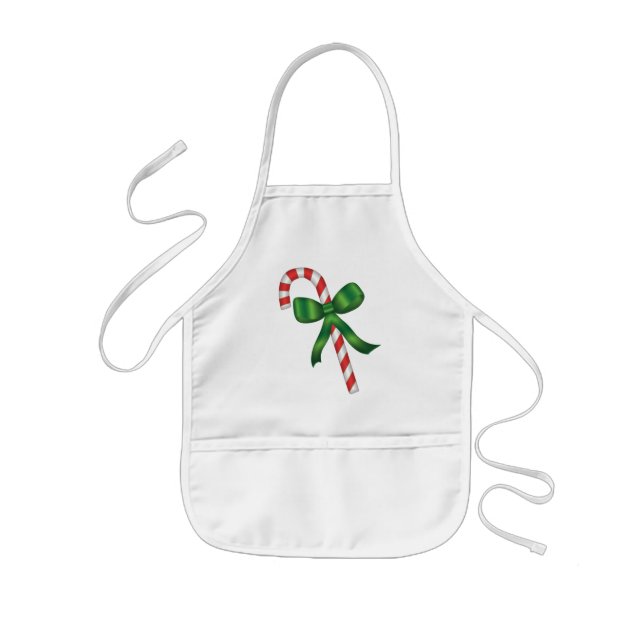 Christmas Candy Cane with Green Ribbon Kids Apron (Front)