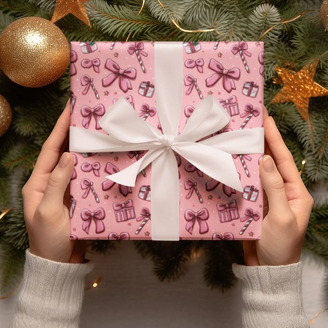 Christmas Candy Canes and Bows Wrapping Paper (Creator Uploaded)