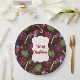 Christmas Candy Canes and Mittens Paper Plate