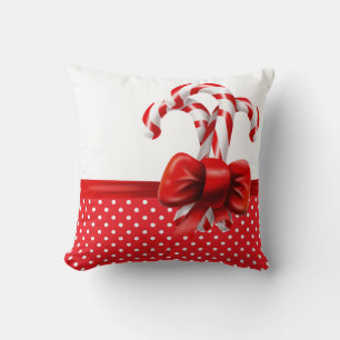 Christmas Candy Canes Bow with Red and White Dot Cushion