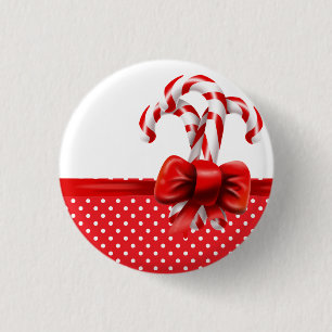 Christmas Candy Canes Bow with Red and White Dots 3 Cm Round Badge
