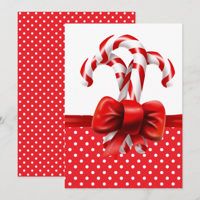 Christmas Candy Canes Bow with Red and White Dots Invitation (Front/Back)