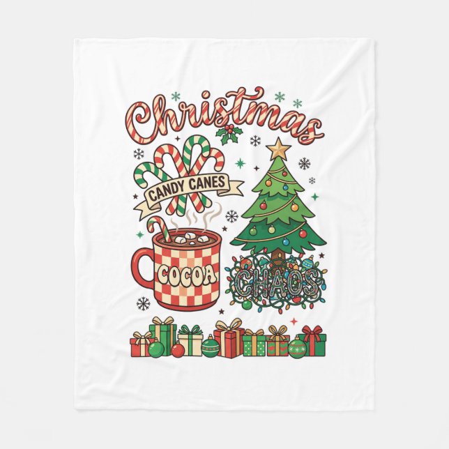 Christmas Candy Canes Cocoa Chaos Tree Mug Present Fleece Blanket (Front)