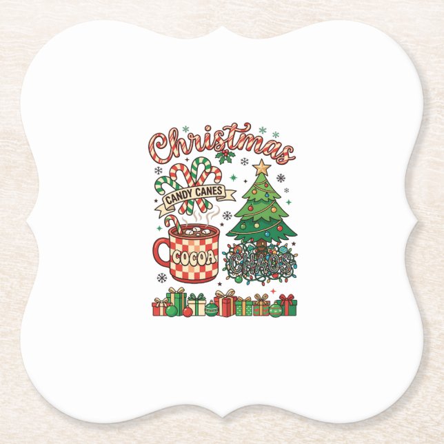 Christmas Candy Canes Cocoa Chaos Tree Mug Present Paper Coaster (Front)