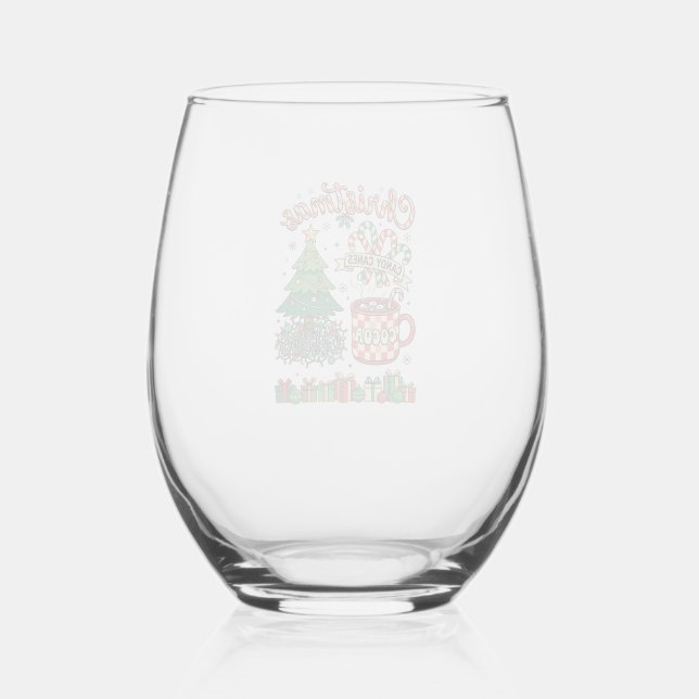 Christmas Candy Canes Cocoa Chaos Tree Mug Present Stemless Wine Glass (Front)