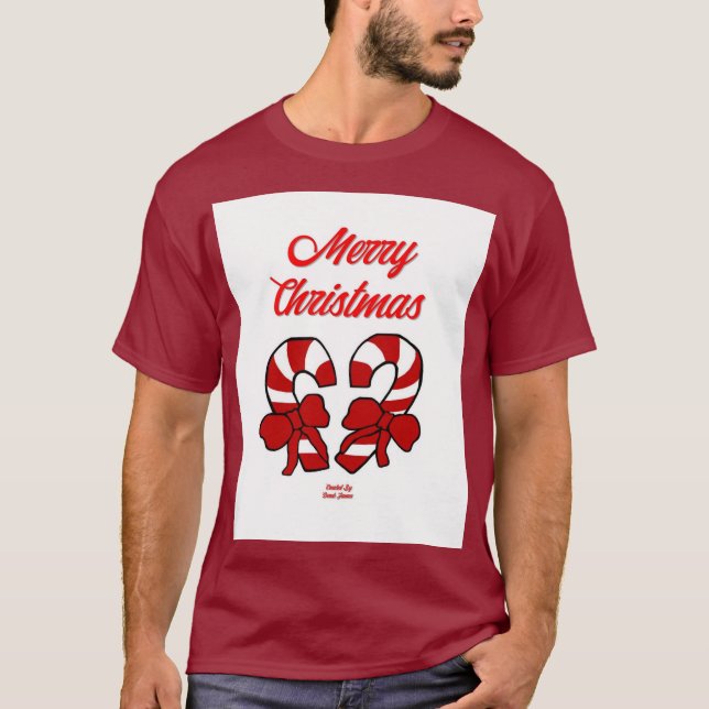 Christmas Candy Canes Men's Maroon Basic T Shirt (Front)