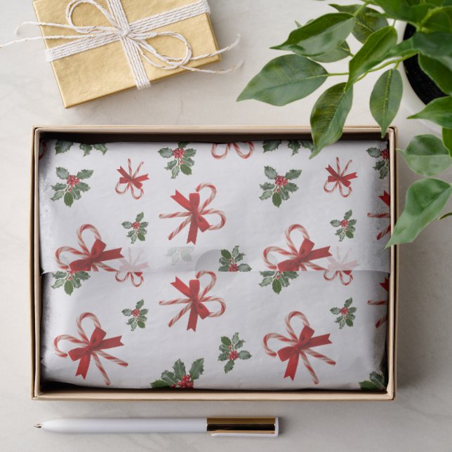 Christmas Candy Canes Pattern Tissue Paper (Gift)