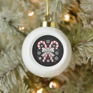 Christmas Candy Canes Polka Dot Bow Snowflakes Ceramic Ball Christmas Ornament