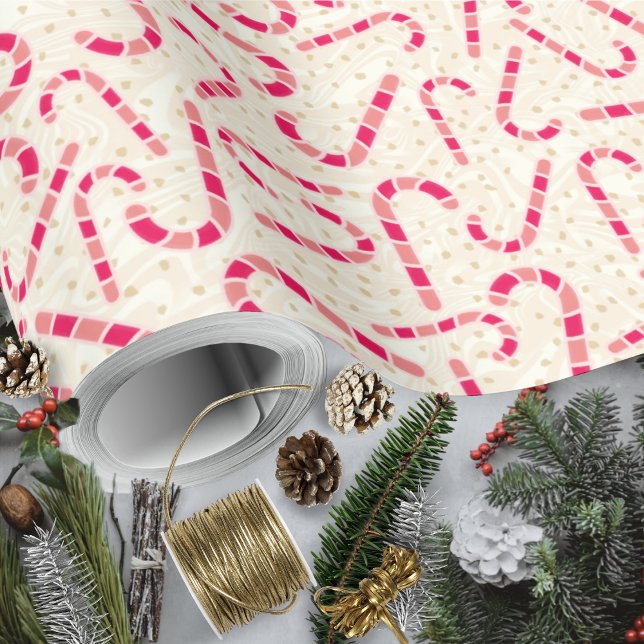 Christmas-Candy Canes-Red and Pink-Cream Textured Wrapping Paper (Candy Canes-Red and Pink-Cream Textured by Leapfroglisics Shop)